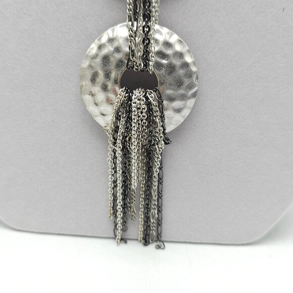 Hammered Silver Tone Necklace Earrings Set With Chain Tassels Laura Ashley - Picture 2 of 7